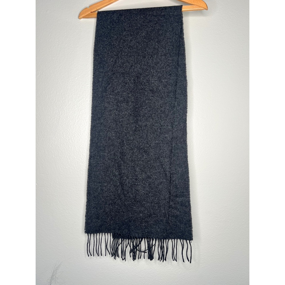 Muji 100% Wool Scarf Charcoal Gray Fringed Winter Neckwear 30x180cm